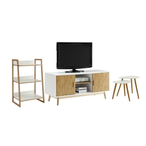 HOME SQUARE 4 Piece Living Room Set With Bookcase And Nesting Table With Tv Stand In Natural And White