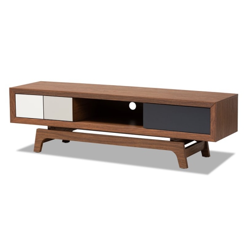 BOWERY HILL  Mid-Century 3-Drawer Wood Tv Stand In In Brown