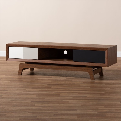 Bowery Hill Mid-Century 3-Drawer Wood TV Stand in Brown