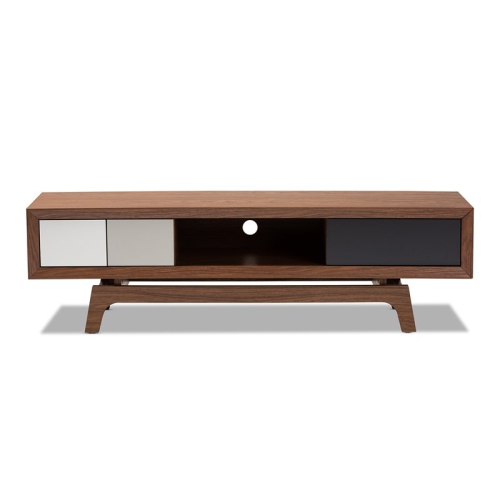 Bowery Hill Mid-Century 3-Drawer Wood TV Stand in Brown