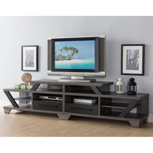 Furniture of America Dixon Rustic Wood 82-Inch TV Stand in Distressed Gray