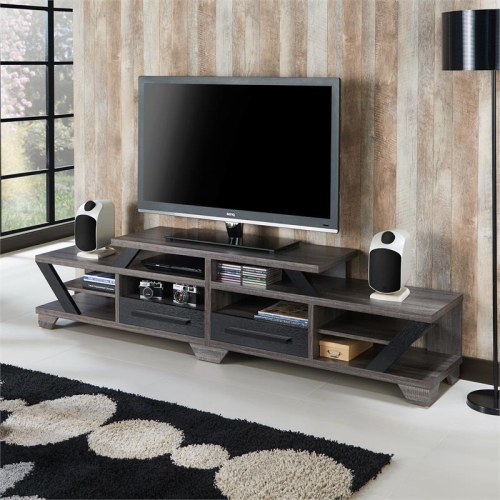Furniture of America Dixon Rustic Wood 82-Inch TV Stand in Distressed Gray