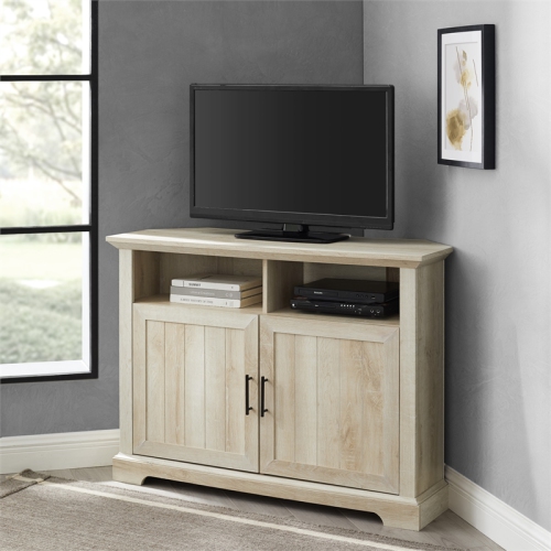 Pemberly Row Grooved Door Corner 50" TV Console in White Oak