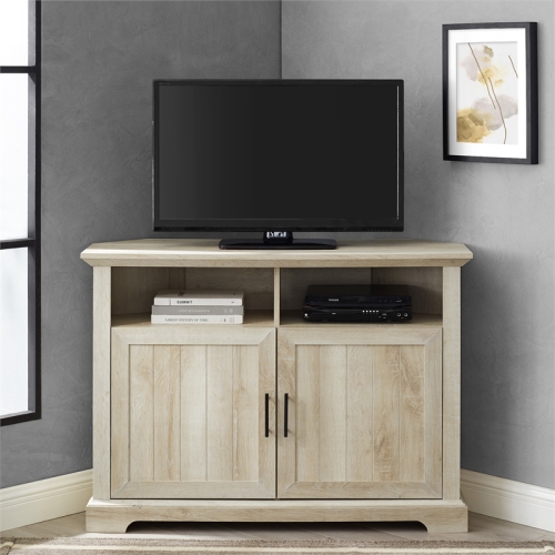 Pemberly Row Grooved Door Corner 50" TV Console in White Oak