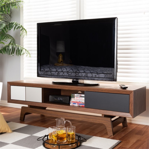 Baxton Studio Svante Mid-Century 3-Drawer Wood TV Stand in Brown