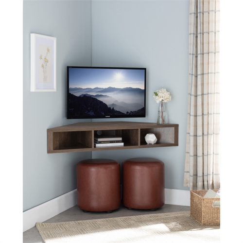 Bowery Hill Corner Wood Floating 42" TV Stand in Walnut Oak