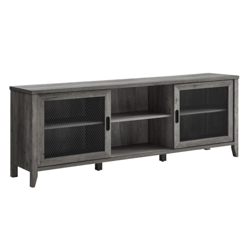 PEMBERLY ROW  70" Industrial Sliding Mesh Door Tv Console In Gray Wash