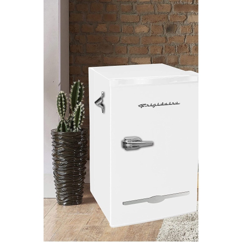 Frigidaire Retro EFR376 3.2 cu ft Mini Bar Fridge w/ Side Bottle Opener - White