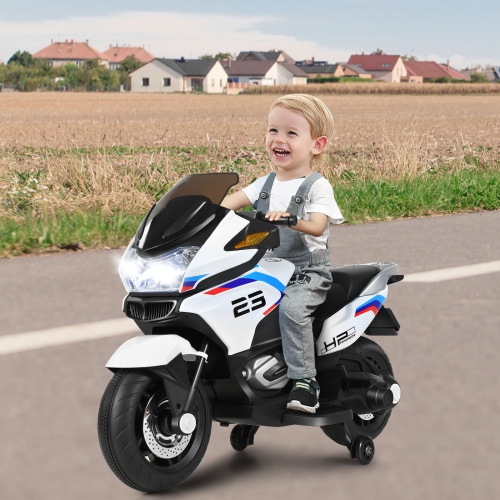 Topbuy Electric Kids Ride On Motorcycle Battery Motor Bike Toy with Headlights & Music White