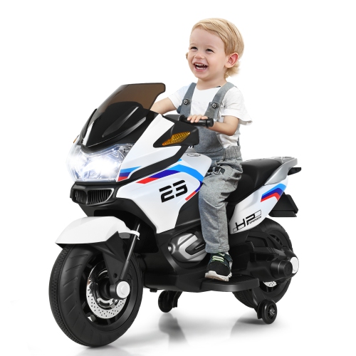 Topbuy Electric Kids Ride On Motorcycle Battery Motor Bike Toy with Headlights & Music White