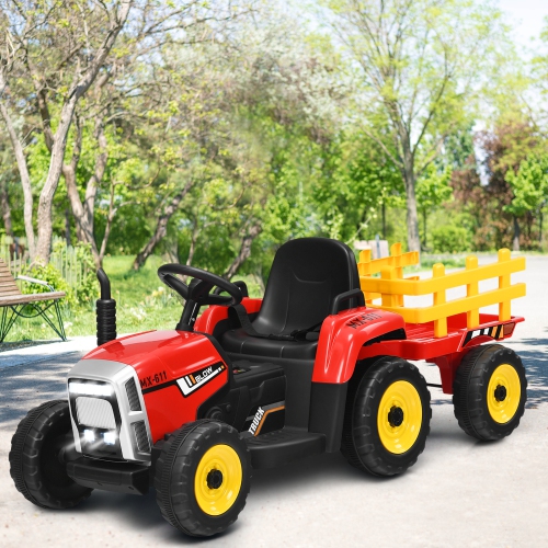 Topbuy Kids Ride on Tractor with Trailer Battery Powered Large Capacity with Remote Control