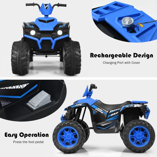 Topbuy 12V Electric Kids Quad ATV Ride on Car with LED Lights& Bluetooth Navy