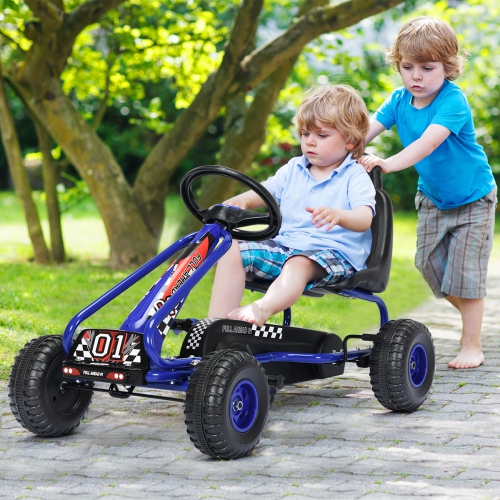 Topbuy 4-Wheel Kids Pedal Powered Ride on Go Kart with Adjustable Seat & Handbrake Blue