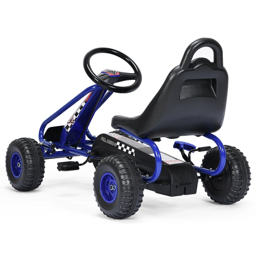 Topbuy 4-Wheel Kids Pedal Powered Ride on Go Kart with Adjustable Seat & Handbrake Blue