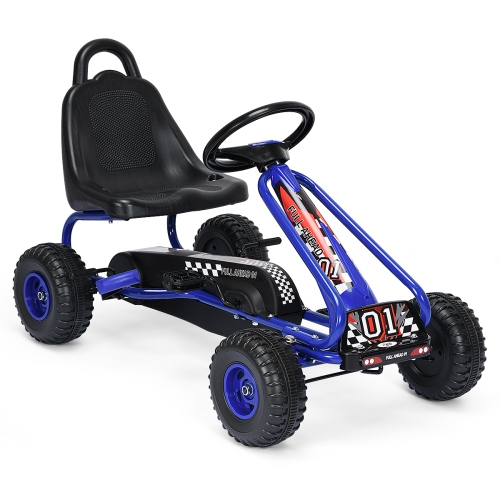 Topbuy 4-Wheel Kids Pedal Powered Ride on Go Kart with Adjustable Seat & Handbrake Blue