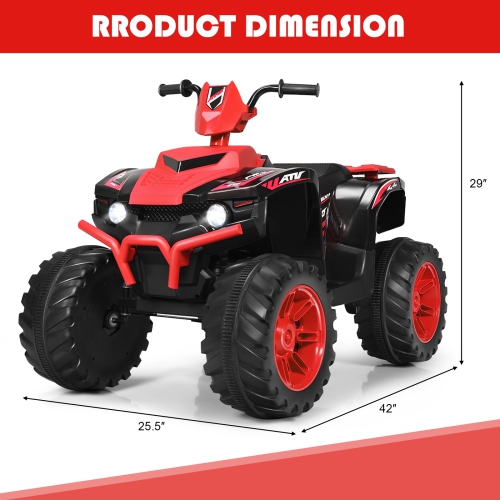 Topbuy 12V Electric Kids Quad ATV Ride on Car with LED Lights& Bluetooth Red