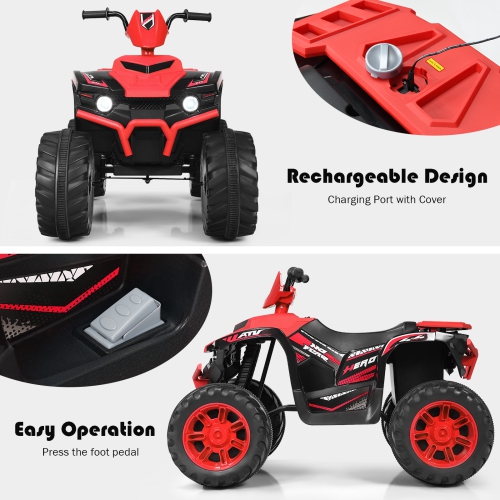 Topbuy 12V Electric Kids Quad ATV Ride on Car with LED Lights& Bluetooth Red