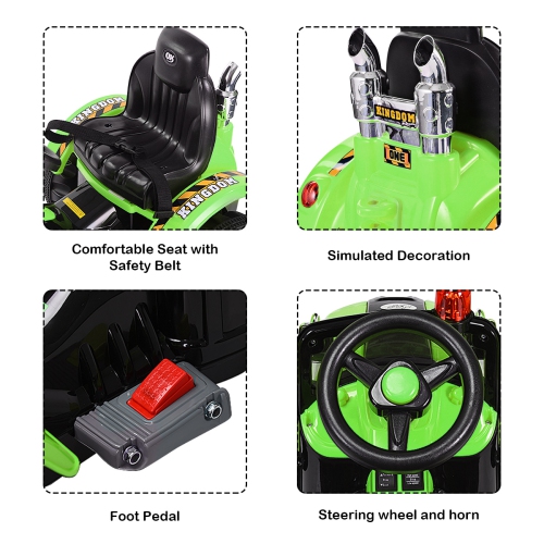 Topbuy Kids Ride On Excavator Truck, Electric Digger Scooter with Front Loader Digger