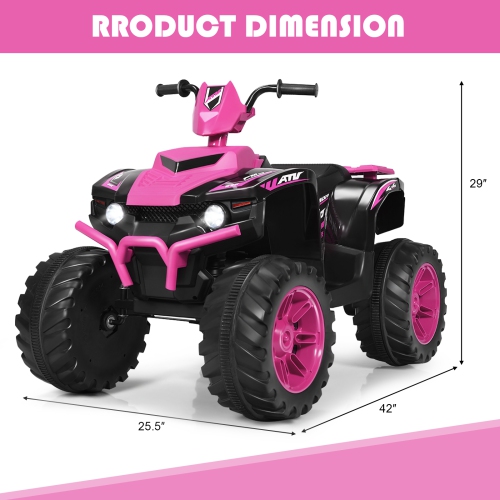 Topbuy 12V Electric Kids Quad ATV Ride on Car with LED Lights& Bluetooth Pink