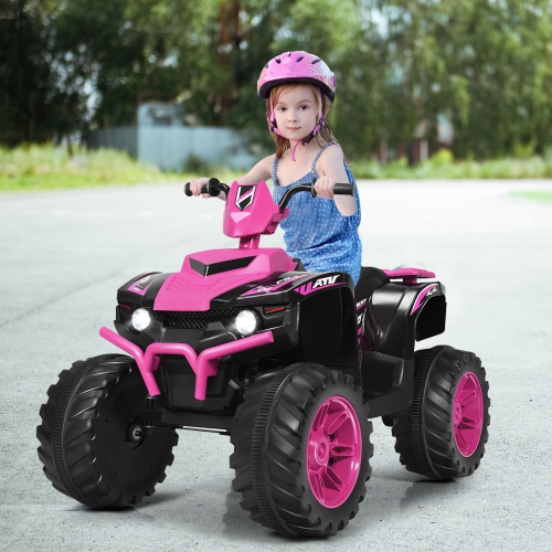 Topbuy 12V Electric Kids Quad ATV Ride on Car with LED Lights& Bluetooth Pink