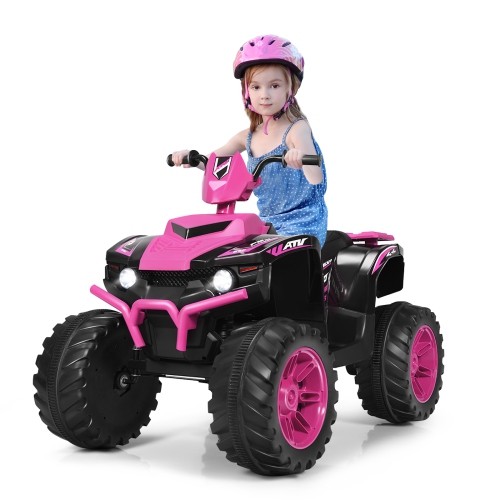 Topbuy 12V Electric Kids Quad ATV Ride on Car with LED Lights& Bluetooth Pink