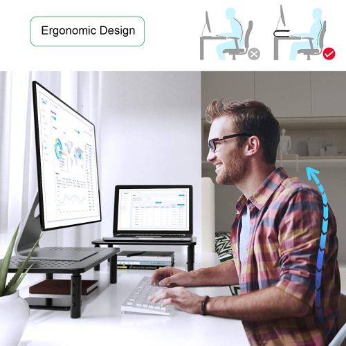 Height Adjustable Monitor Stand Riser for Desk,PC Gaming Monitor Elevator Laptop Stand with Sturdy Black Metal Construction