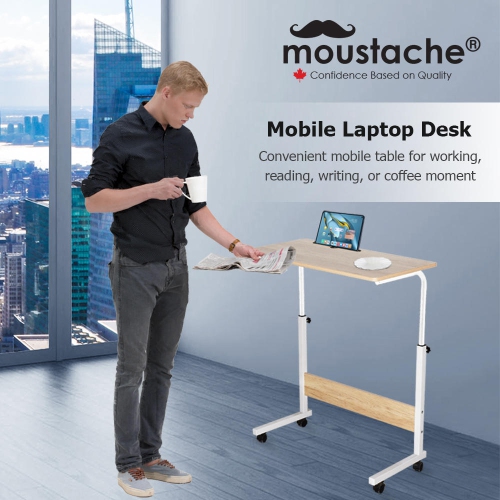 Mobile Computer Desk, Height Adjustable Standing Desk Laptop Desk Portable Side End Table with Wheels