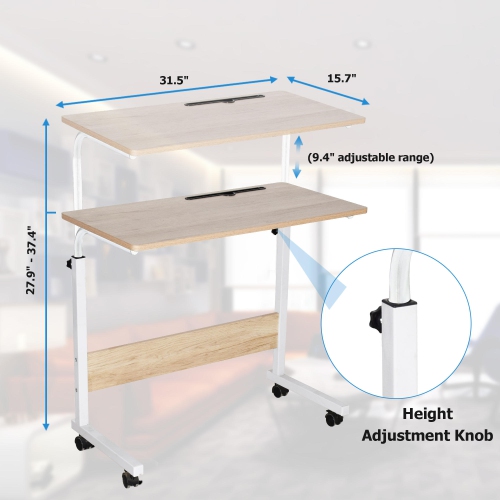 Mobile Computer Desk, Height Adjustable Standing Desk Laptop Desk Portable Side End Table with Wheels