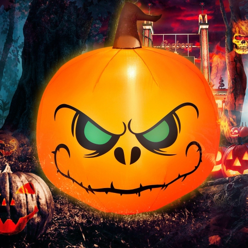 GYMAX  4Ft Inflatable Pumpkin Blow Up Halloween Decoration W/ Built-In Led Light In Multicolor