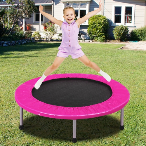 Topbuy 38" Folding Mini Trampoline Portable Rebounder Trampoline with Padding & Springs Pink