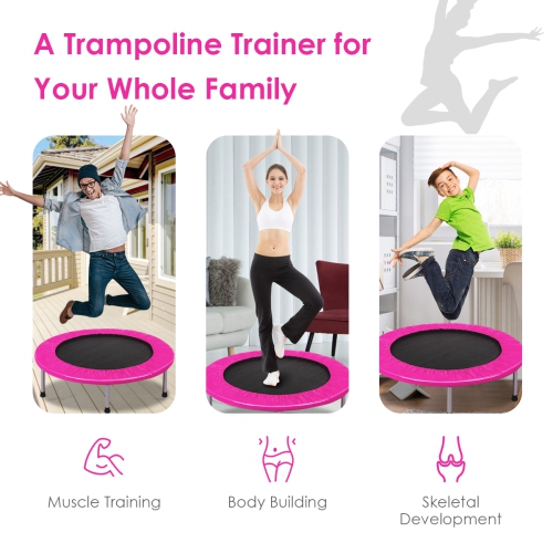 Topbuy 38" Folding Mini Trampoline Portable Rebounder Trampoline with Padding & Springs Pink