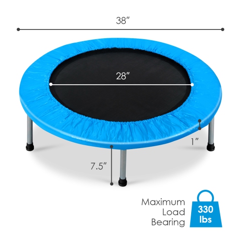 Topbuy 38" Folding Mini Trampoline Portable Rebounder Trampoline with Padding & Springs Blue