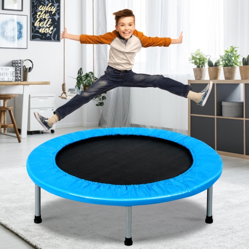 Topbuy 38" Folding Mini Trampoline Portable Rebounder Trampoline with Padding & Springs Blue