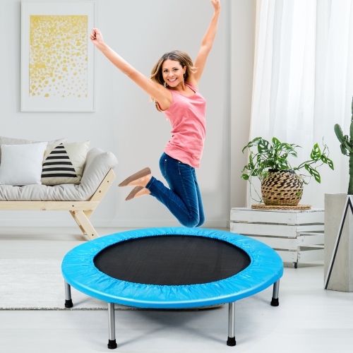 Topbuy 38" Folding Mini Trampoline Portable Rebounder Trampoline with Padding & Springs Blue