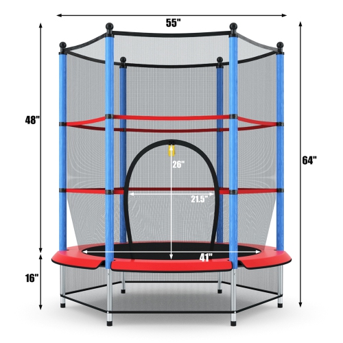 Trampoline à sauter rond pour enfants avec filet de sécurité vert/rouge/bleu de Topbuy