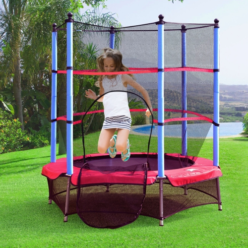 Trampoline à sauter rond pour enfants avec filet de sécurité vert/rouge/bleu de Topbuy