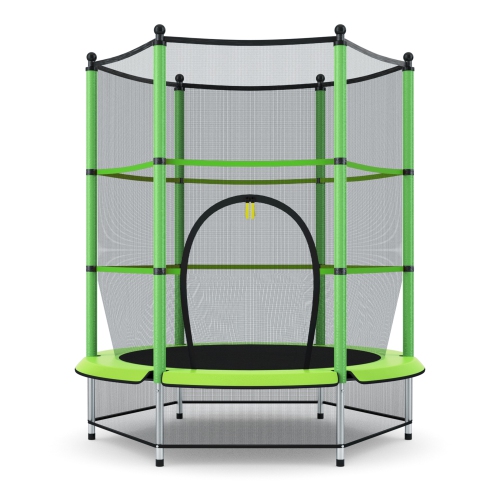 TOPBUY  Kids Round Jumping Trampoline Combo Bed Trampoline With Safety Enclosure Net Green/red/blue