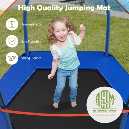 Topbuy 7ft Kids Trampoline Round Bounce Jumping Bed with Safety Enclosure Net Blue/Yellow/Green