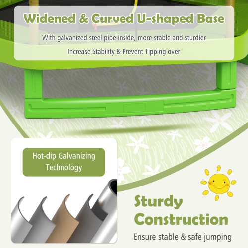 Topbuy 7ft Kids Trampoline Round Bounce Jumping Bed with Safety Enclosure Net Blue/Yellow/Green