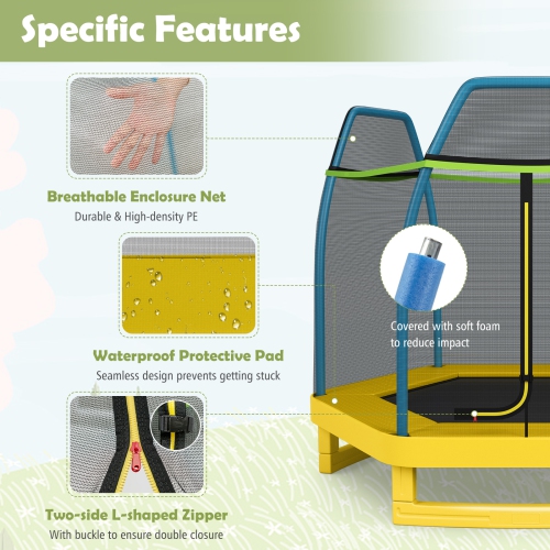 Lit rebondissant rond avec filet de sécurité pour enfants de 7 pi de TopBuy avec trampoline pour enfants - Bleu - Jaune - Vert