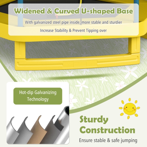 Lit rebondissant rond avec filet de sécurité pour enfants de 7 pi de TopBuy avec trampoline pour enfants - Bleu - Jaune - Vert