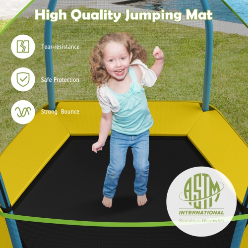Lit rebondissant rond avec filet de sécurité pour enfants de 7 pi de TopBuy avec trampoline pour enfants - Bleu - Jaune - Vert