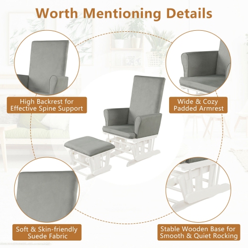 Gymax Glider and Ottoman Cushion Set Wooden Baby Nursery Rocking Chair