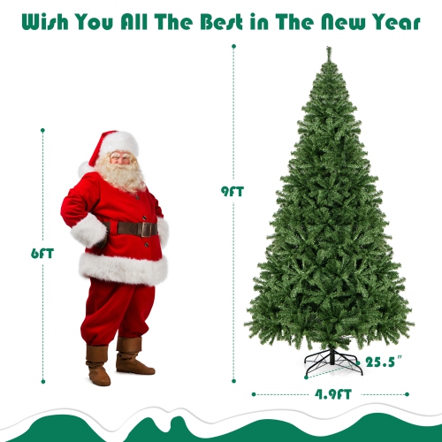 Gymax 6/7.5/9 ft Unlit Artificial Christmas Tree Hinged Spruce Xmas Tree w/ Metal Stand