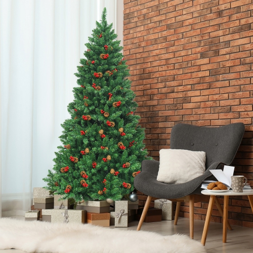 Gymax 6.5FT Pre-Lit Christmas Tree Hinged Artificial Tree Indoor w/ LED Lights