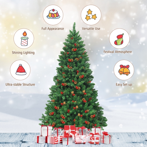 Gymax 6.5FT Pre-Lit Christmas Tree Hinged Artificial Tree Indoor w/ LED Lights