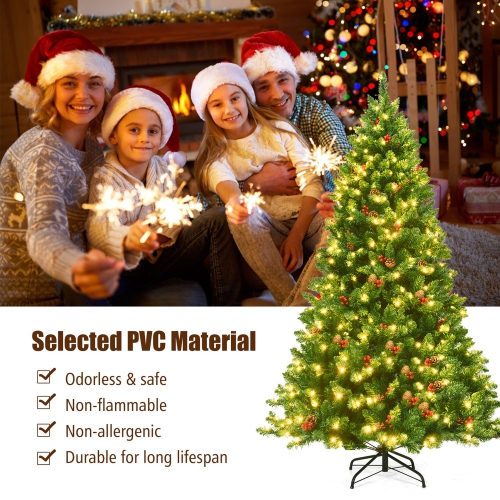 Gymax 6.5FT Pre-Lit Christmas Tree Hinged Artificial Tree Indoor w/ LED Lights