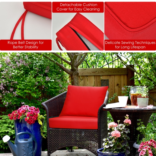 Gymax 2PCS Deep Seat Chair Cushion Pads Set Indoor Outdoor W/ Rope Belts