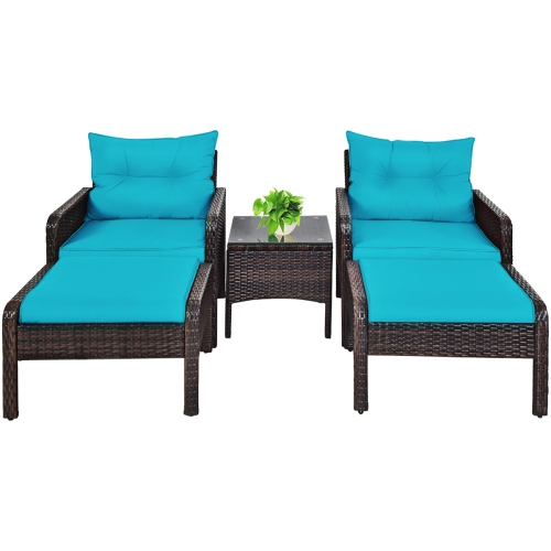 TOPBUY  5-Piece Patio Rattan Conversation Set Cushioned Sofas And Ottoman Set With Table