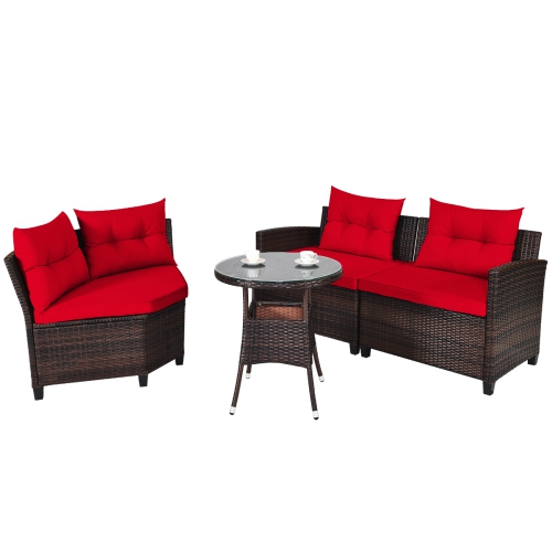 Topbuy 4PCS Outdoor Patio Conversation Set Wicker Rattan Sectional Sofa W/Cushions Black/Tan/Turquoise/Navy/Red
